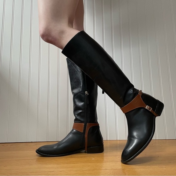 DSQUARED Tall Leather Riding Boots in Black w Tan Trim - Picture 6 of 16